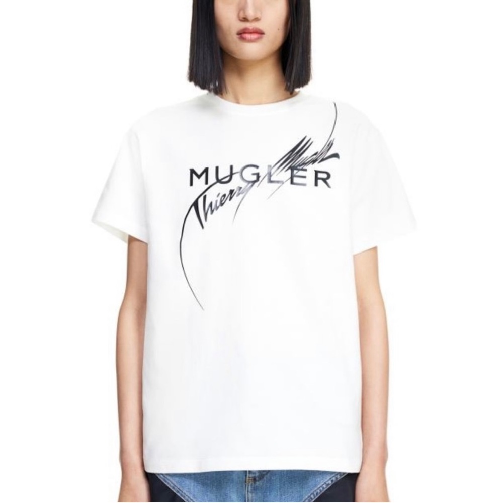 Thierry Mugler x H&M Women’s White Logo Designer Star Printed T-Shirt Medium NWT